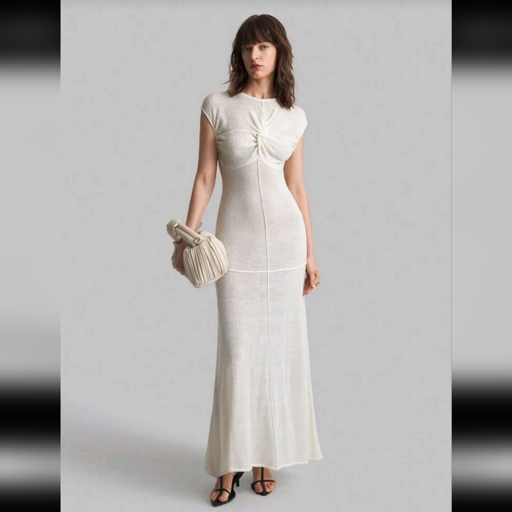 New Elegant White Long Dress – Size M + Free Headband